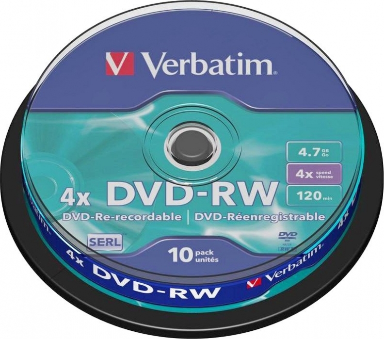 DVD-RW VERBATIM 4.7GB, 120min, viteza 4x, 10 buc, Single Layer, spindle, "Matt Silver" "43552"