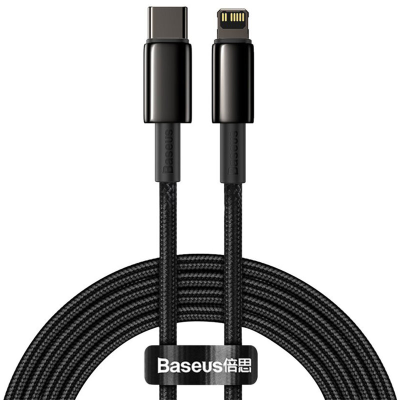 CABLU alimentare si date Baseus Tungsten Gold,Fast Charging Data Cable pt smartphone,USB Type-C la Lightning 20W,braided,1m,rezistent zgarieturi,negru"CATLWJ-01" (timbru verde 0.18 lei)-6953156232037