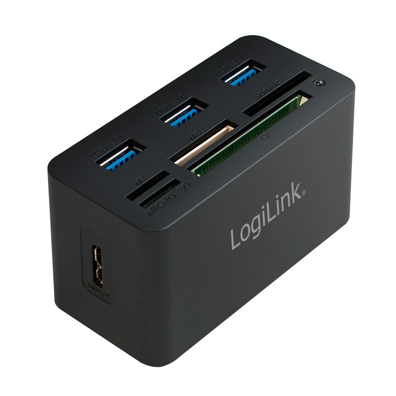 HUB extern LOGILINK, porturi USB: USB 3.0 x 3, conectare prin USB 3.0, alte porturi: SD, MicroSD, M2, MS Duo/Pro, CF, negru, "CR0042" (timbru verde 0.8 lei)