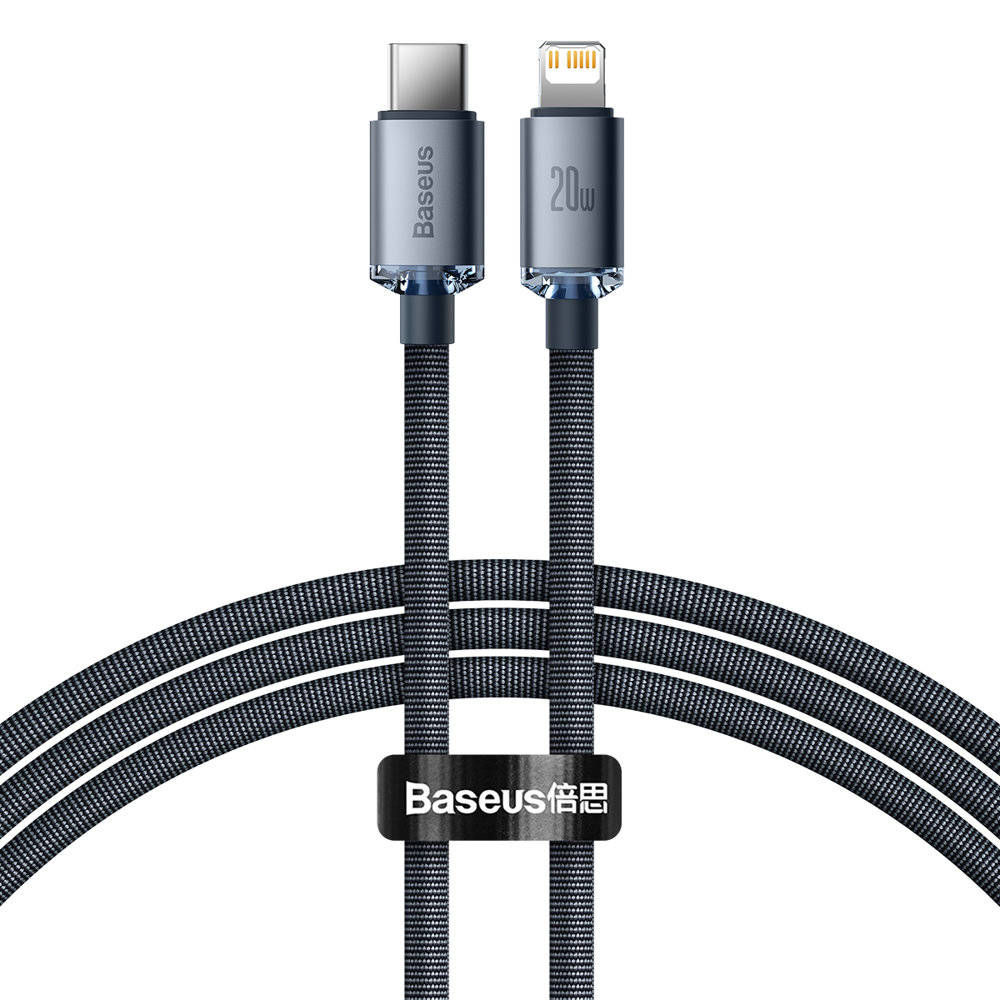 CABLU alimentare si date Baseus Crystal Shine, Fast Charging Data Cable pt. smartphone, USB Type-C la Lightning Iphone PD 20W, 1.2m, negru "CAJY000201" (timbru verde 0.18 lei) - 6932172602741