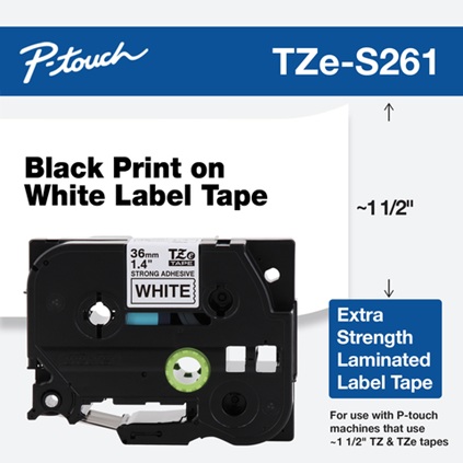 Banda laminata Original Brother Black on White, TZES261, pentru 530|550|3600|9200|9400|9500|9600|9700|9800|D800|E800|P900|P910|P950, 36mm, incl.TV 0 RON, "TZES261"