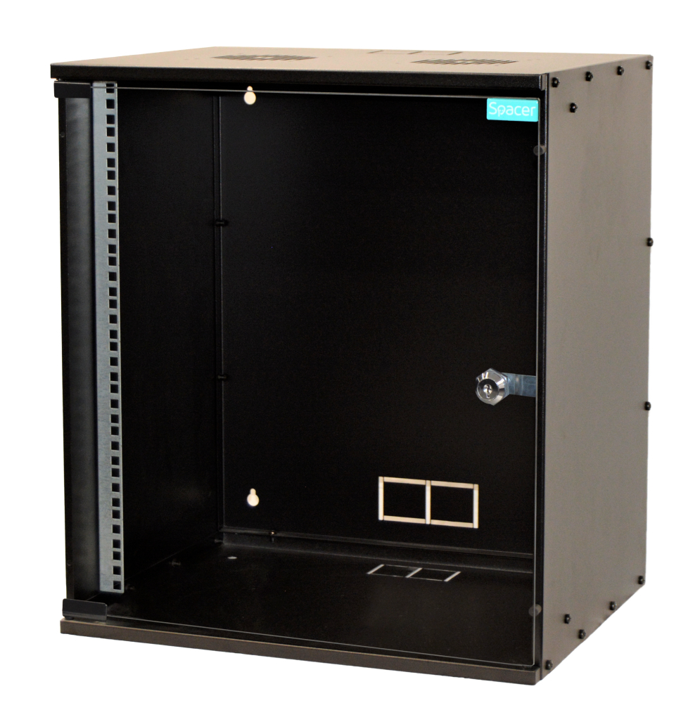 CABINET 19" SPACER 12U 515x400mm, fixare pe perete, Flatpack (dezasamblat), Black, usa sticla cu blocare, otel 1.5mm, sarcina maxima 100Kg, "SPCW-12U-BK"