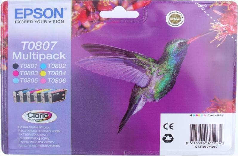 Cartus Cerneala Original Epson CMYK, T0807, pentru Stylus Photo R265|360|RX562, , (timbru verde 0.15 lei), "C13T08074011"(RAPO)