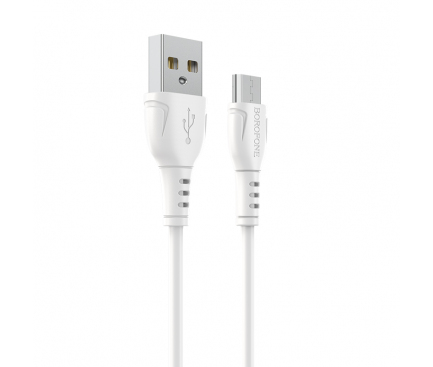 CABLU alimentare si date Borofone "BX51", Charging Data Cable pt. smartphone, USB la microUSB, 3A, 1m, alb "6931474743923" (timbru verde 0.18 lei)
