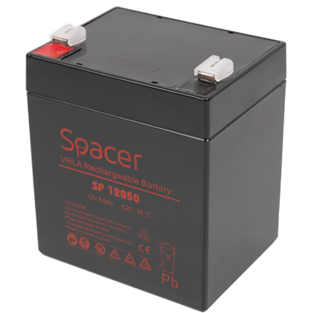 ACUMULATOR UPS SPACER 12V / 5Ah, dimensiuni: 90x70x101mm, inaltime+terminal: 107mm, terminal F2(T2), "SP-BAT-12V5AH" (timbru verde 0.5 lei)