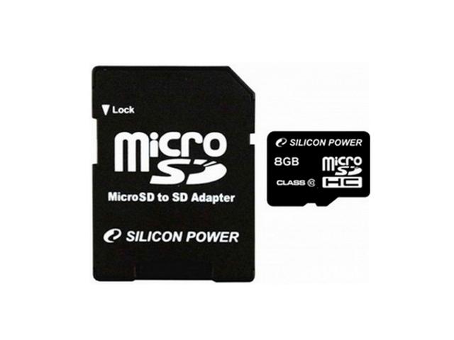Card memorie Silicon Power memory card Micro SDHC 8GB Class 10 +Adapter "SP008GBSTH010V10SP" (timbru verde 0.03 lei)