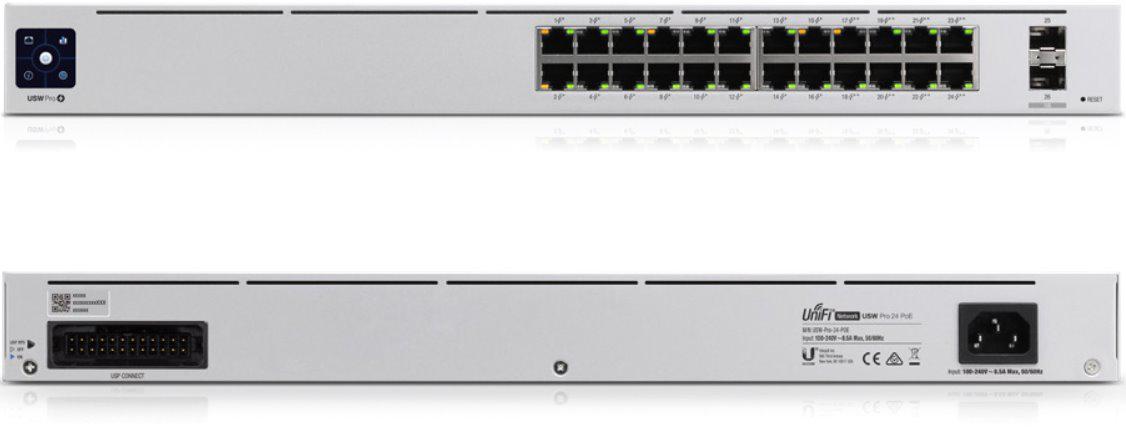 SWITCH PoE UBIQUITI, "UNIFI PRO SWITCH 24"port Gigabit x 24, SFP SFP+ x 2, managed, rackabil, carcasa metalica, "USW-PRO-24-POE" (timbru verde 2 lei)