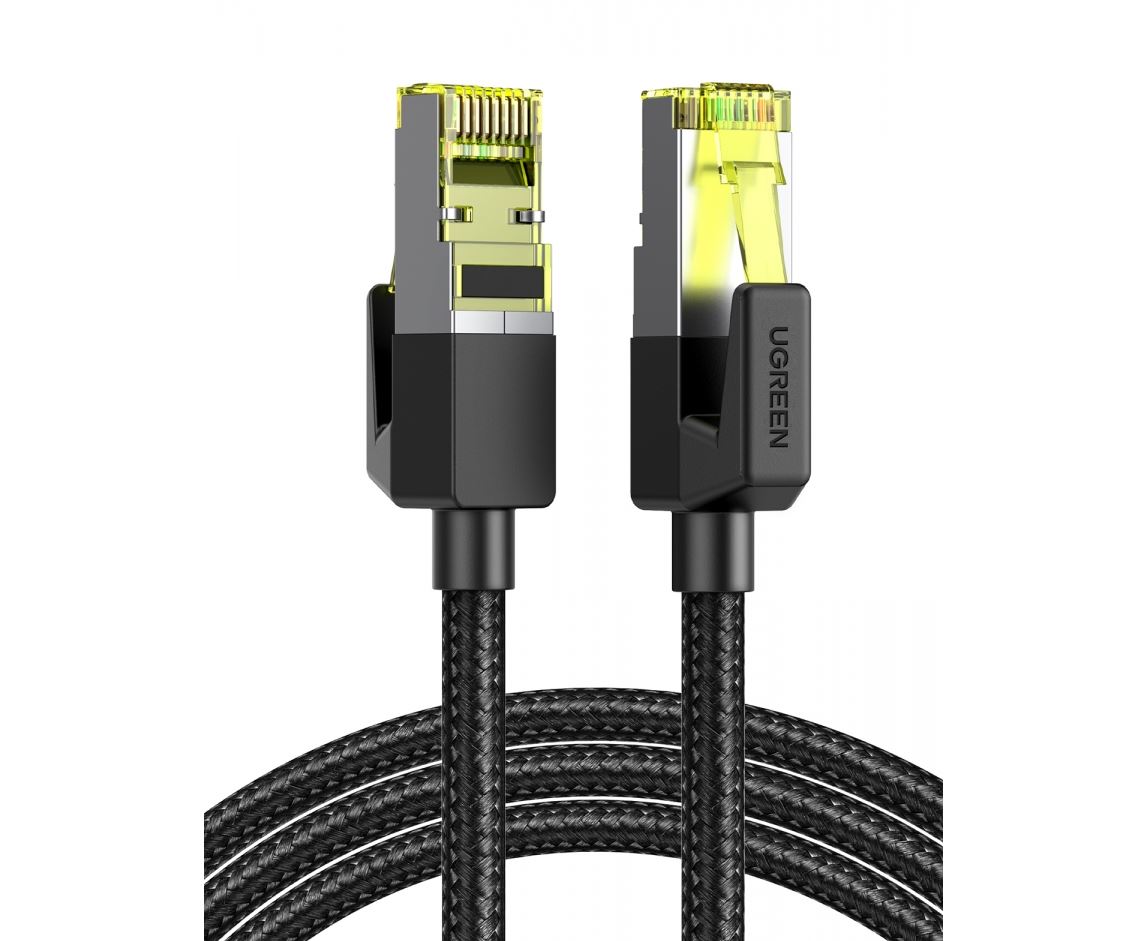 PATCH CORD UTP Ugreen Cat7, "NW150" cablu shielded rotund, viteza maxima 10 Gbps, braided, 5m, negru "80425" (timbru verde 0.18 lei) - 6957303884254