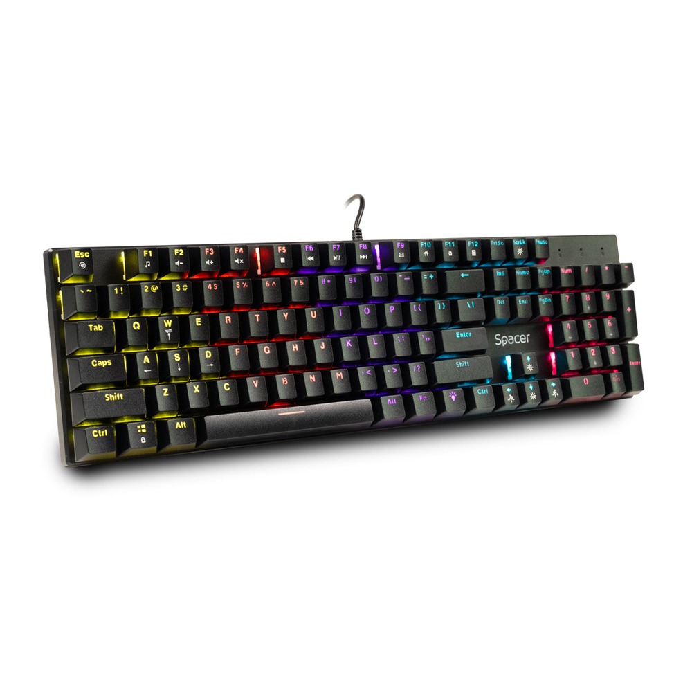 TASTATURA mecanica SPACER USB GLADIATOR, switch-uri mecanice rosii, 104 taste, anti-ghosting 26 taste, iluminare RGB , black, "SPKB-MK-GLADIATOR" (timbru verde 0.8 lei)