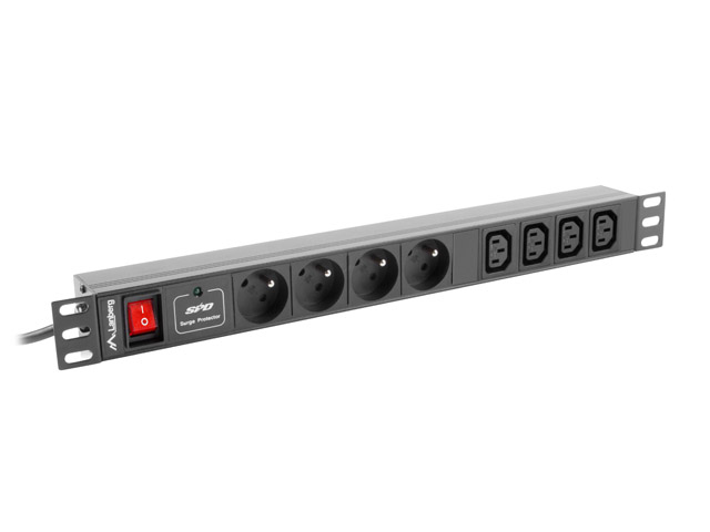 Unitate alimentare PDU 19", 8 prize ng "PDU-04E04I-0200-IEC-BK" (timbru verde 0.8 lei)