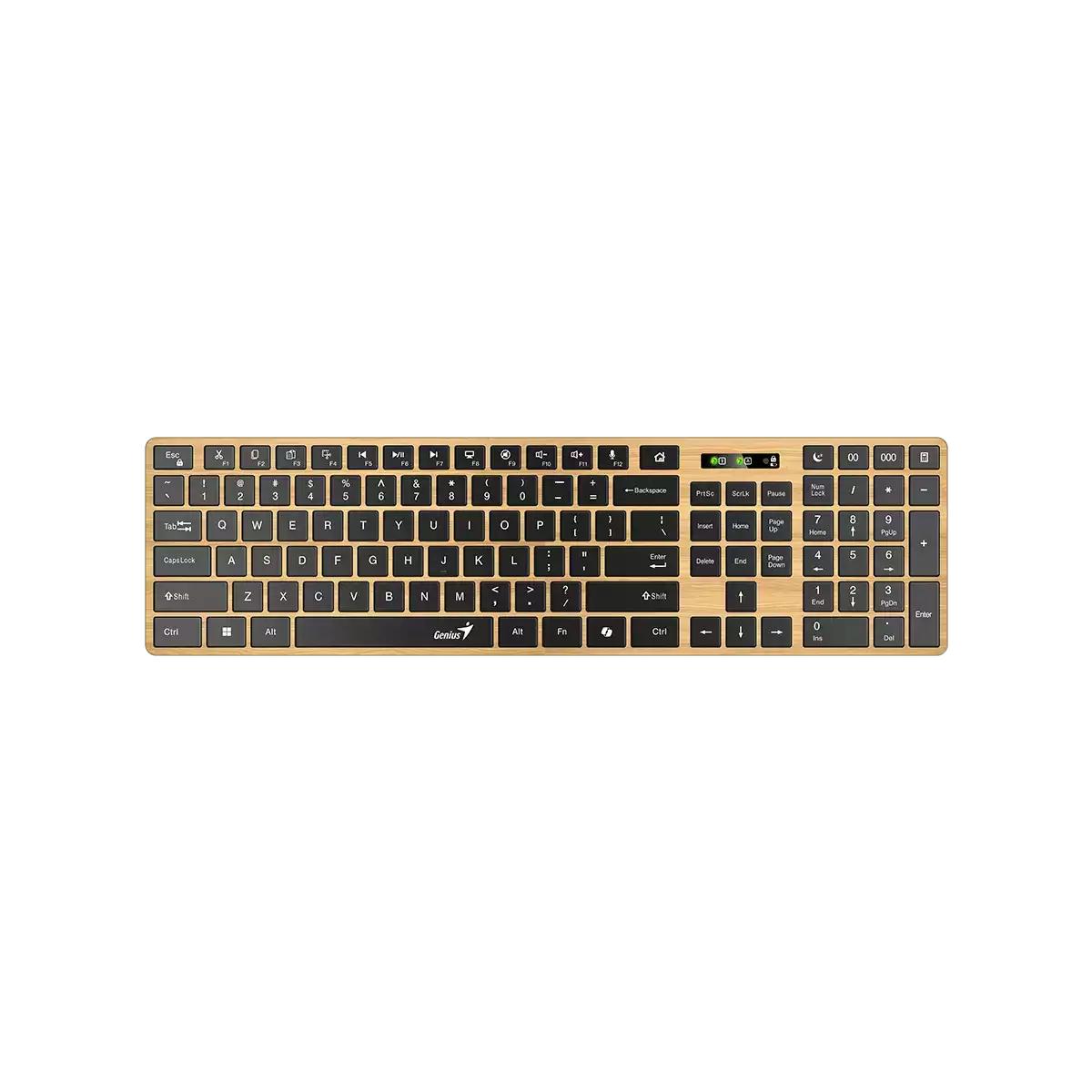 TASTATURA Genius "SlimStar 7250BT", wireless 2.4GHz+Bluetooth, 104 taste slim, tasta Copilot, lemn - negru, "31320004400" (timbru verde 0.8 lei) 4710268263005