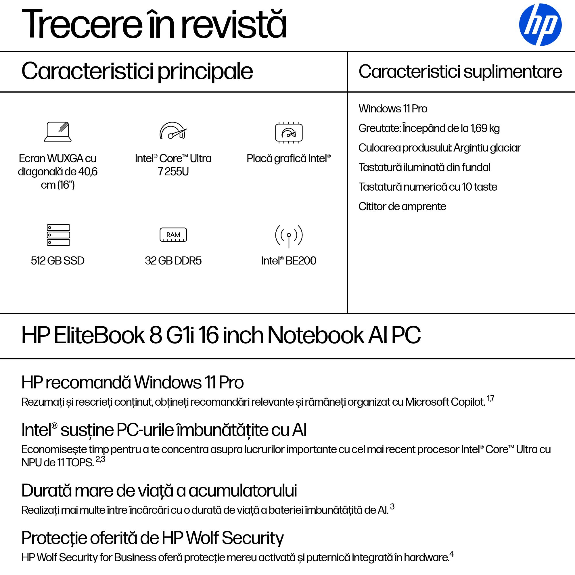 NB ELITEBOOK 8 G1I CU7-255U/16" 32/512GB W11P CA6Z9ET HP"CA6Z9ET" - imagine 3