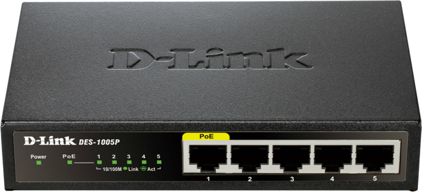 SWITCH PoE D-LINK 5 porturi 10/100Mbps (1 PoE), IEEE 802.3af, carcasa metalica, "DES-1005P" (timbru verde 2 lei)