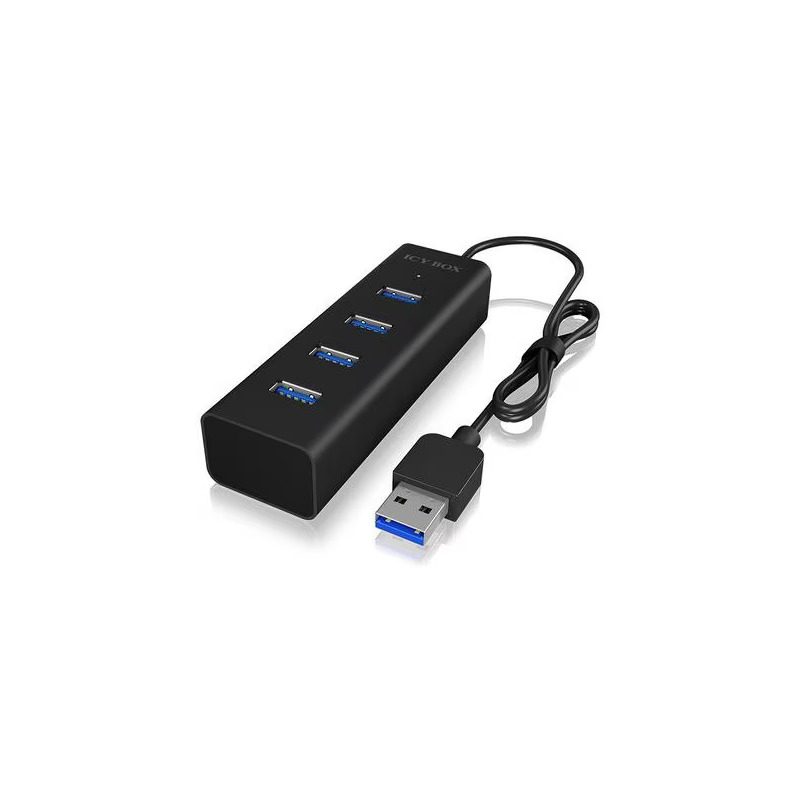 HUB extern Icy Box, porturi USB: USB 3.0 x 4, conectare prin USB-A, aluminiu, negru, "IB-HUB1409-U3" (timbru verde 0.8 lei)