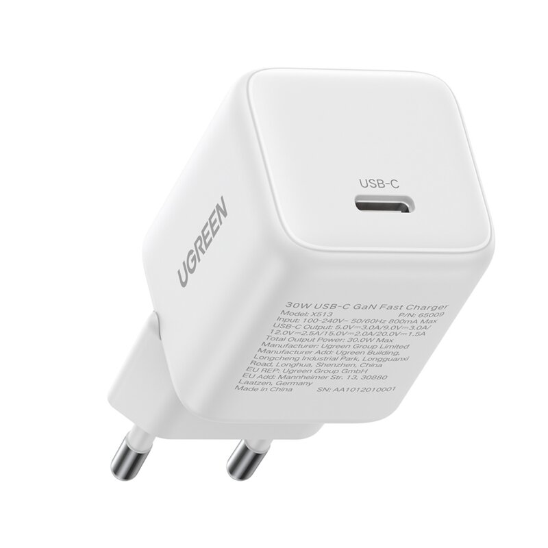 INCARCATOR retea Ugreen GaN "X513" Quick Charge 30W, 1 x USB Type-C, alb "65009" (timbru verde 0.18 lei)