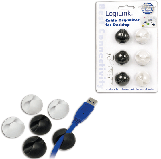 Set organizator cabluri Logilink, tip clip, 6 buc, negru/alb, autoadeziv "KAB0009"