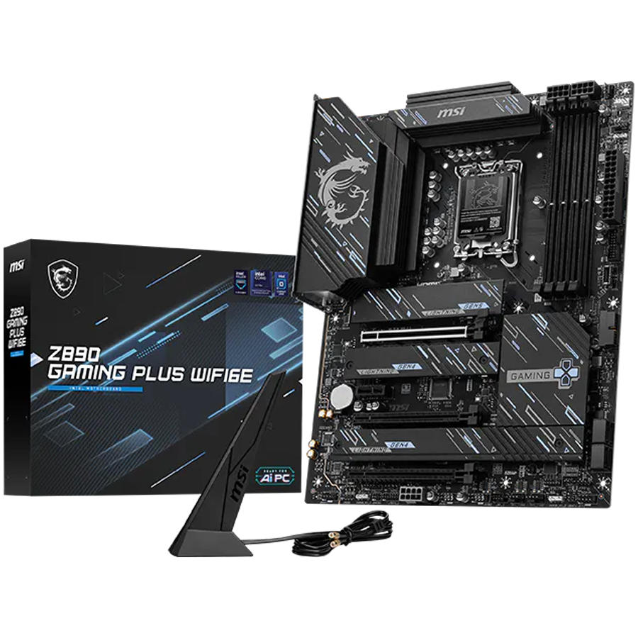 MSI Z890 GAMING PLUS WIFI6E, LGA 1851, Dual Channel DDR5 up to 9200(OC)MHz, 3x PCIe x16 slots, 4x M.2 slot, 4x USB 2.0, 2x USB 3.2 Gen 1, 1x USB 3.2 Gen 2, 1x USB 3.2 Gen 2 Type-C, 1x HDMI, 1x DP, 5Gbps LAN, WIFI6E, 7.1 Audio, 3Y"Z890_GAMING_PLUS_WIF