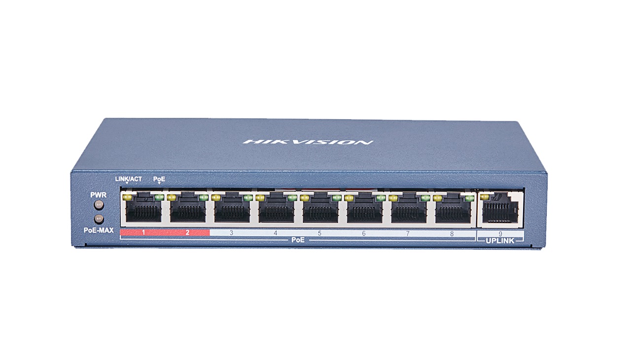 SWITCH PoE HIKVISION, port 10/100 x 8, unmanaged, nerackabil, carcasa metalica, "DS-3E0109P-E(C)" (timbru verde 2 lei)