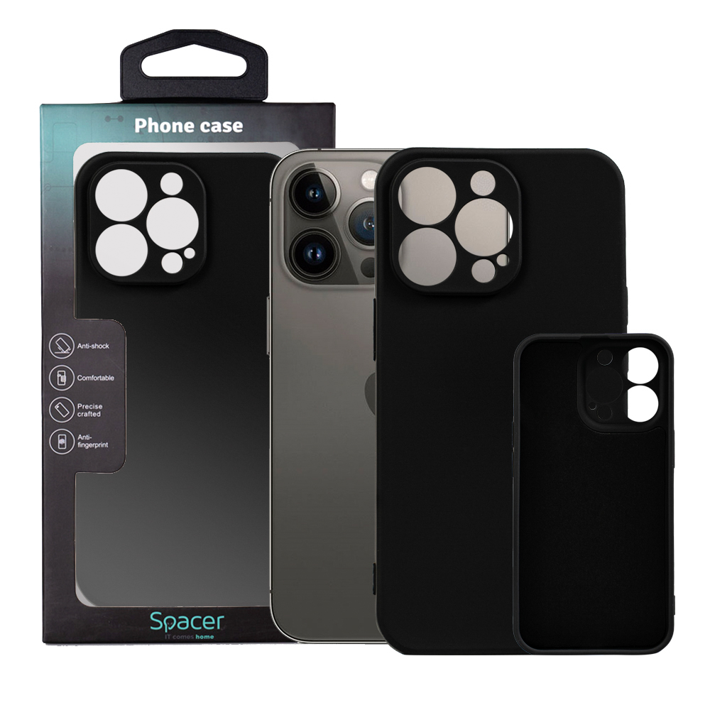 Husa Iphone 13 Pro Spacer, grosime 2mm, material flexibil silicon cu interior microfibra, negru "SPPC-AP-IP13P-SLK"
