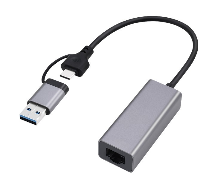 ADAPTOR RETEA GEMBIRD , extern, USB 3.1 Gen1 Type-C + USB-A combo, port RJ-45, 2500 Mbps, silver, "A-USB3AC-LAN2G-01" (timbru verde 0.18 lei)
