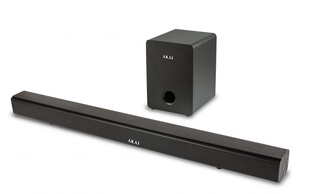 SOUNDBAR AKAI, soundbar 2.1, RMS 70W, Bluetooth 5.0, cu fir, telecomanda wireless, conector Bluetooth, alimentare 220V, Jack 3.5mm, HDMI, optic, USB, negru, "ASB-6WSW" (timbru verde 2 lei)