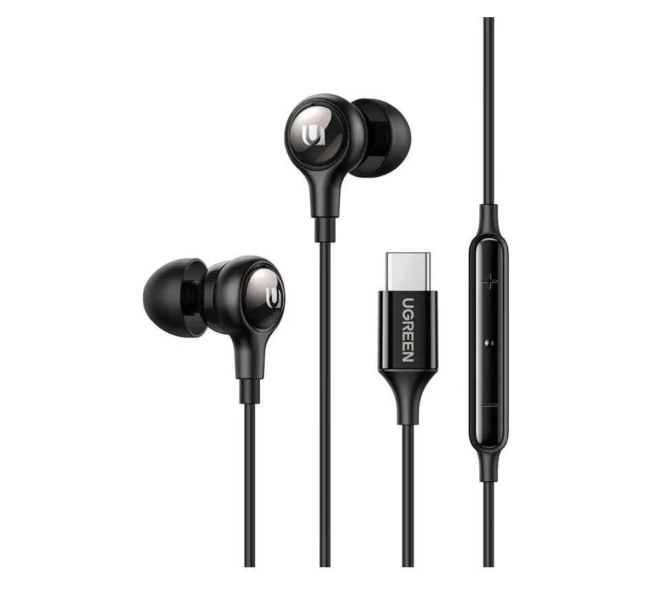 CASTI Ugreen, "EP103", intraauriculare - butoni, pt smartphone, microfon pe fir, conectare prin USB Type-C, lungime cablu 1.2m, negru, "30638", (timbru verde 0.18 lei) - 6957303836383