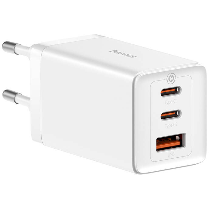 INCARCATOR retea Baseus, GaN5 Pro Fast Charger 65W, 2 x USB Type-C 5V/3A, 1 x USB 5V/3A, cablu fast charging Type-C la Type-C 1m inclus, alb "P10110812227-Z1" (timbru verde 0.18 lei)-6932172630232