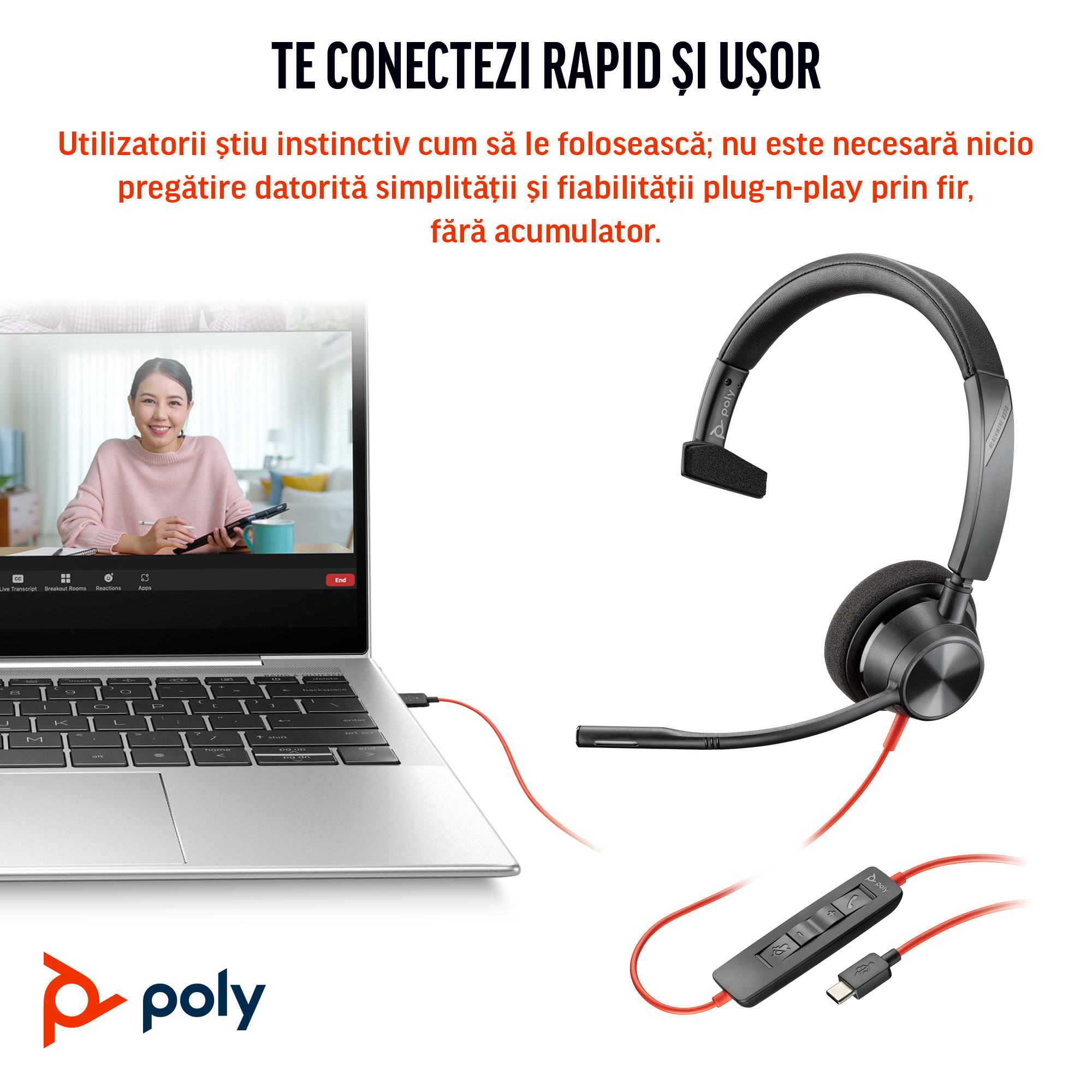 Poly BW 3310 Mono -M USB-C HS +USB-C/A"8X216AA" - imagine 4