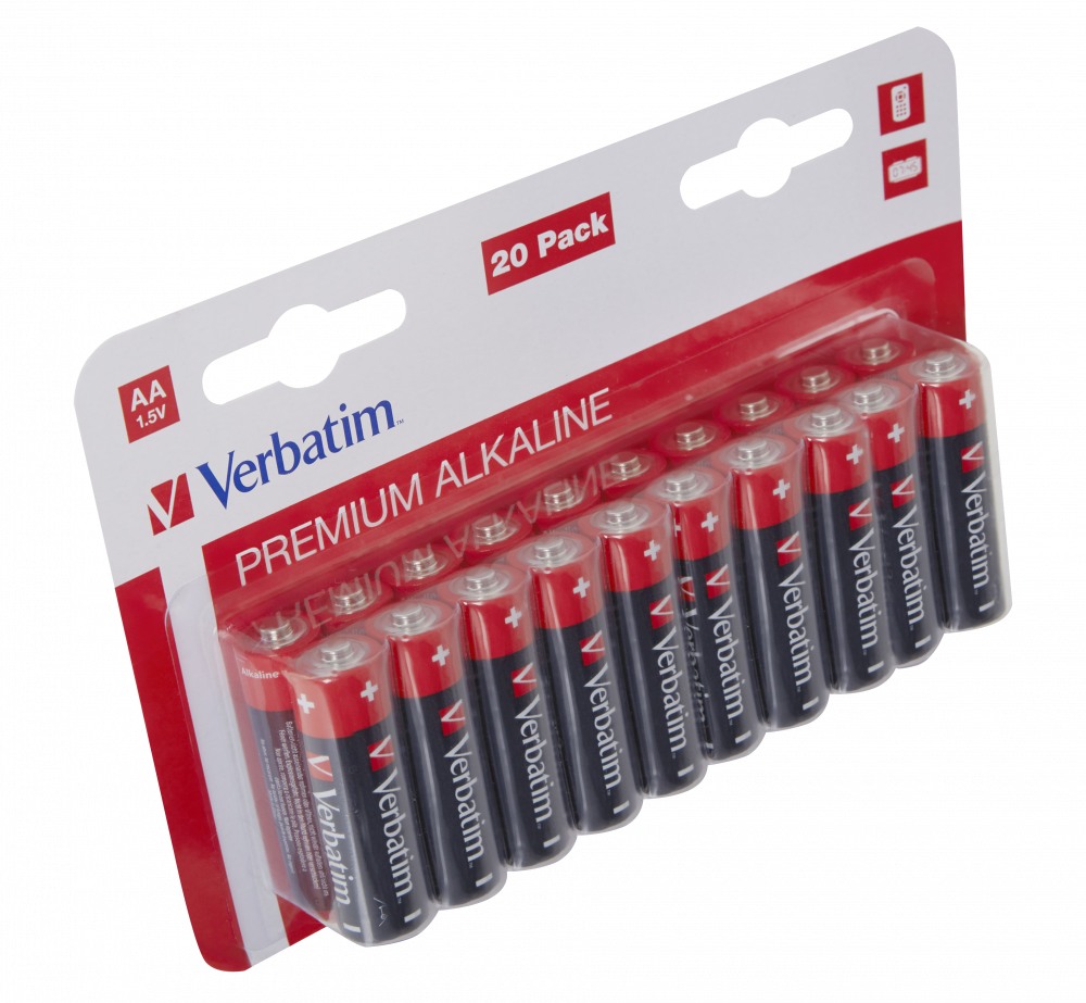 BATERIE VERBATIM AA (R6), 1.5V alcalina, 20 buc., "49877" (timbru verde 0.8 lei)