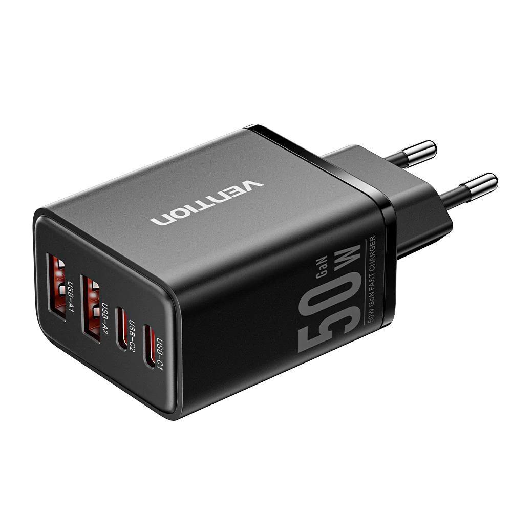 Alimentator retea Vention, 50W, 2 x USB-C (30W/20W), 2 x USB-A (18W/18W), GaN, Fast Charge, negru, "FCHB0-EU" (timbru verde 0.08 lei) -6922794793156