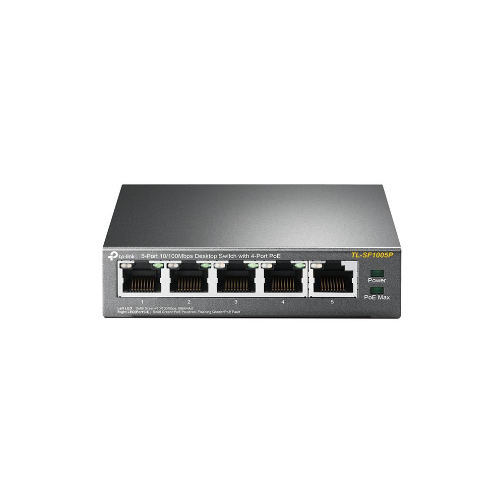 SWITCH PoE TP-LINK 5 porturi 10/100Mbps (4 PoE), IEEE 802.3af, carcasa metalica "TL-SF1005P" (timbru verde 2 lei)