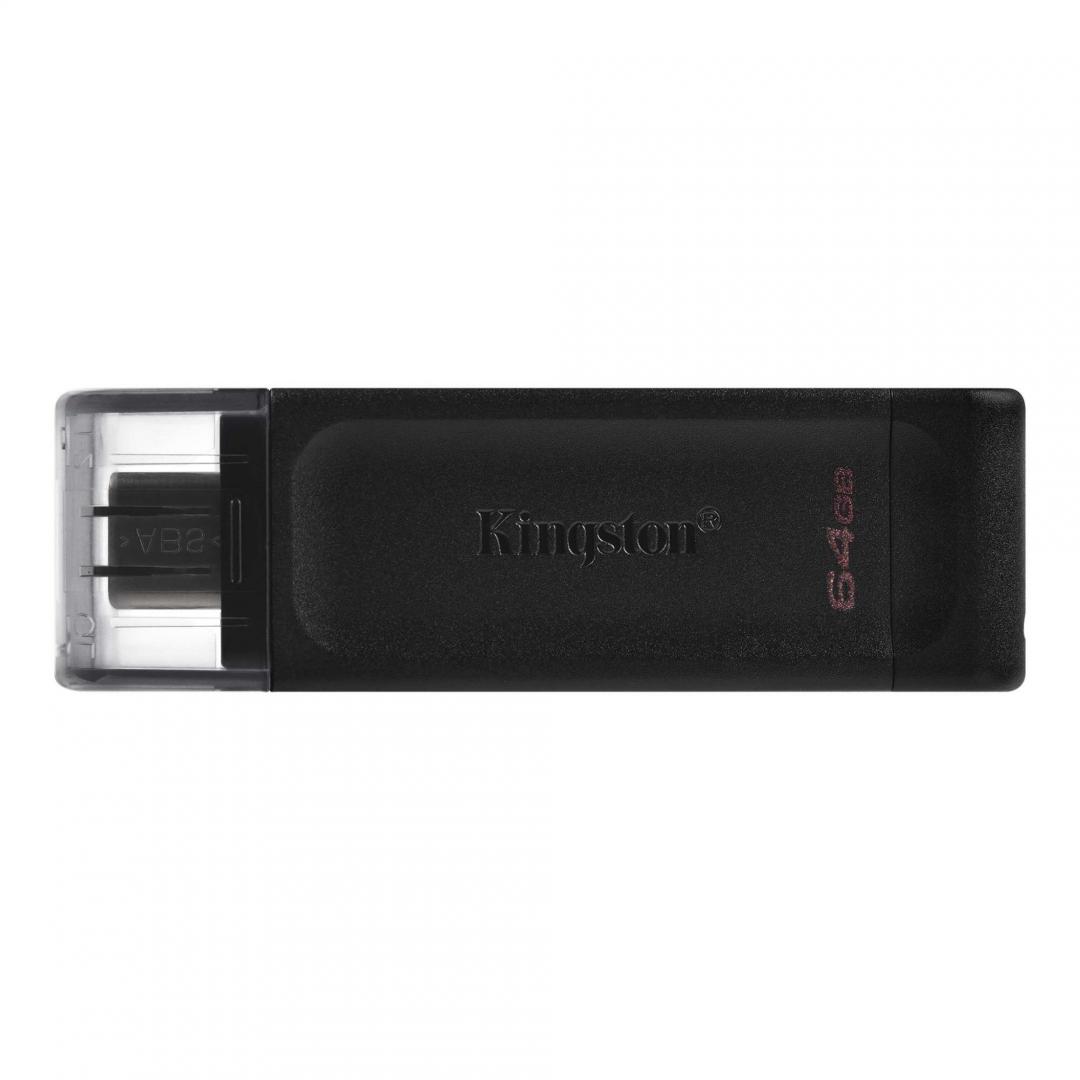 MEMORIE USB Type-C KINGSTON 64 GB, cu capac, carcasa plastic, negru, "DT70/64GB" (timbru verde 0.03 lei)