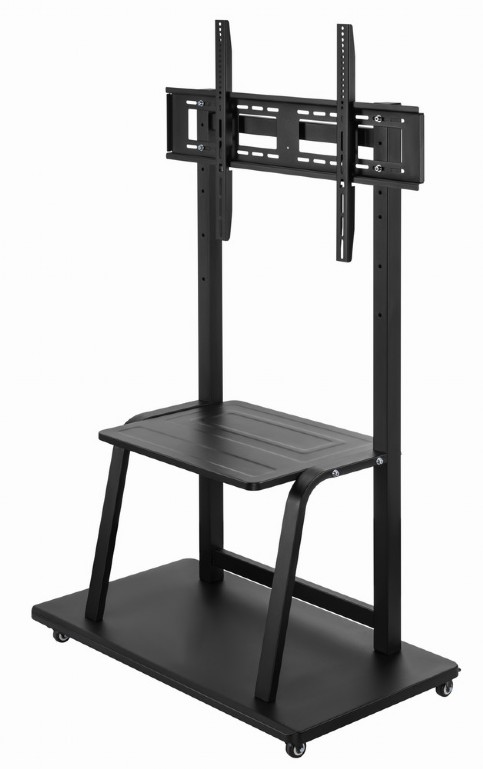 SUPORT de podea GEMBIRD, pt 1 TV/monitor, diag. max 37" - 100", fix, max 150 kg, raft max 20 Kg, roti, 1050x570x1785mm, black, "TVS-100F-01"