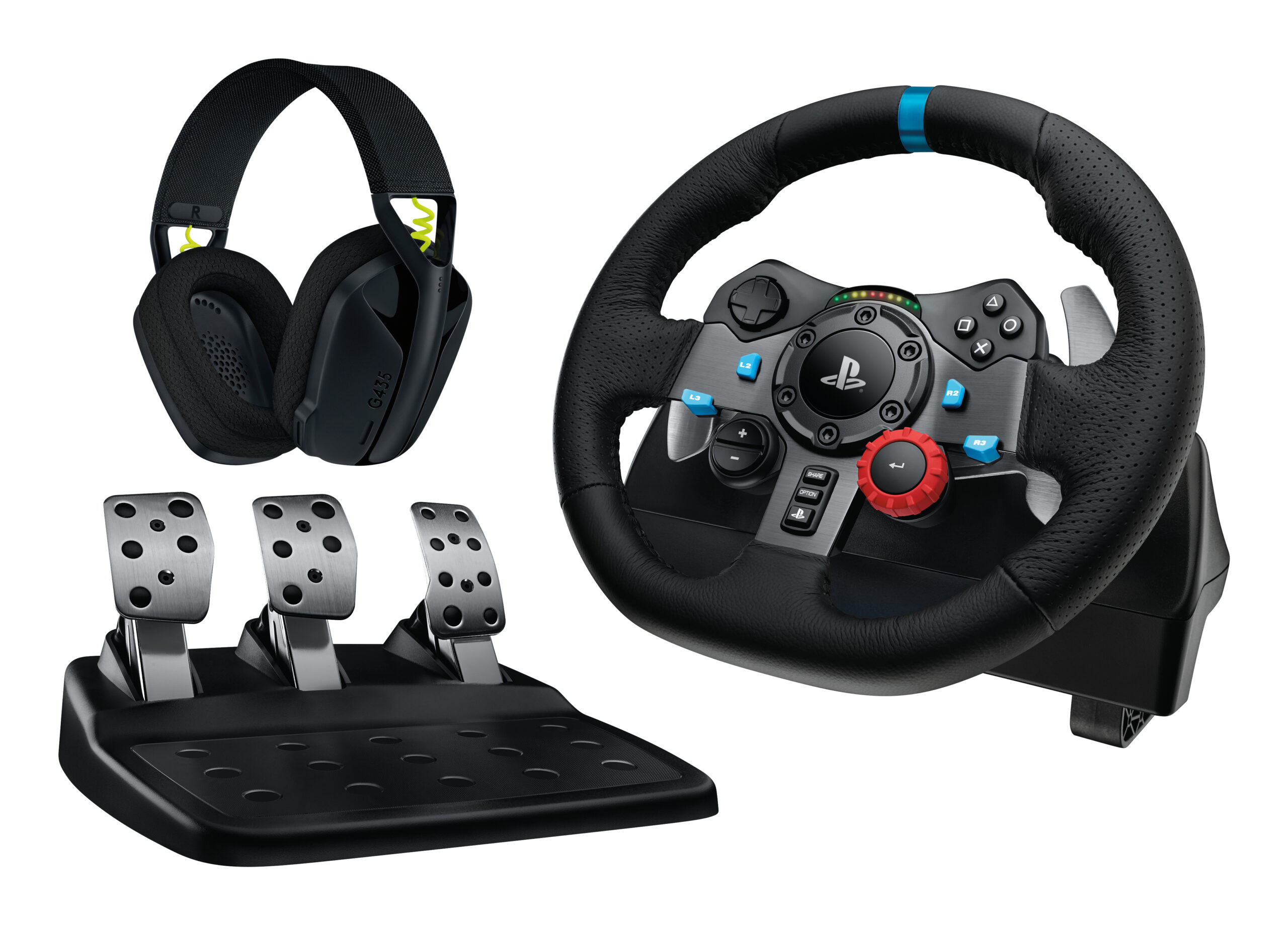 LOGITECH G29 EU + G435 Black Gaming Controller Aluminium Black USB Steering wheel + pedals + headset PC "991-000539" (timbru verde 0.8 lei)