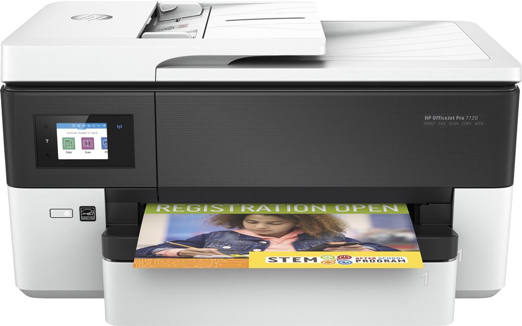 Multifunctional Inkjet Color HP Officejet Pro 7720,A3,Functii:Impr|Scan|Cop|Fax,Vit Print Mono:22 ppm,Vit Print color:18 ppm,Conectiv:USB|Retea|WiFi,Duplex:Da,ADF:ADF(timbru verde 11lei)"Y0S18A"