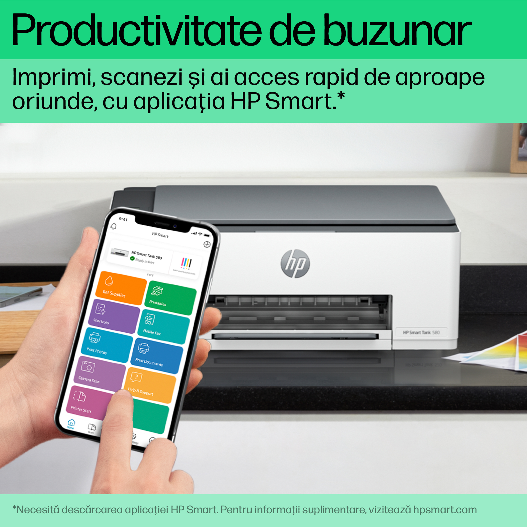 Multifunctional Inkjet CISS Color HP, SMART TANK 580, A4, Functii: Impr.|Scan.|Cop., Vit.Print. 12ppm, Conectivitate:USB|WIFI, Duplex:nu, ADF:Nu(incl.TV 8lei) "1F3Y2A" - imagine 10