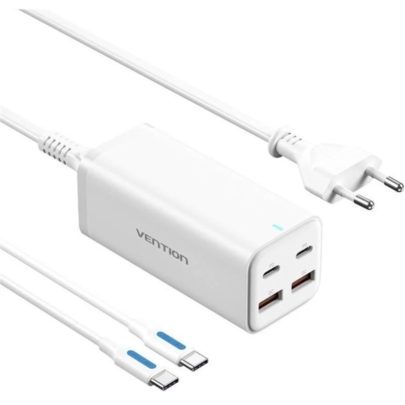 Alimentator retea Vention, 2 x USB-C (100W/100W), 2 x USB-A (18W/18W), GaN, PD, QC, Cablu alimentare 1.5m built-in, Cablu USB-C 1m inclus, alb, "FBSWG-EU" (timbru verde 0.18 lei)