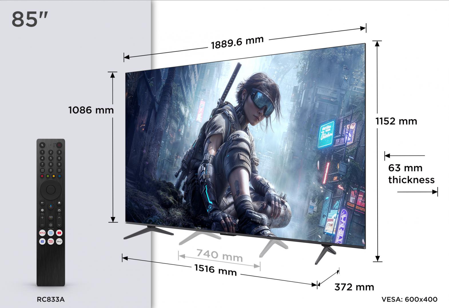 QD-MiniLED TV 4K 85(215 cm) TCL 85T8D "85T8D" - imagine 3