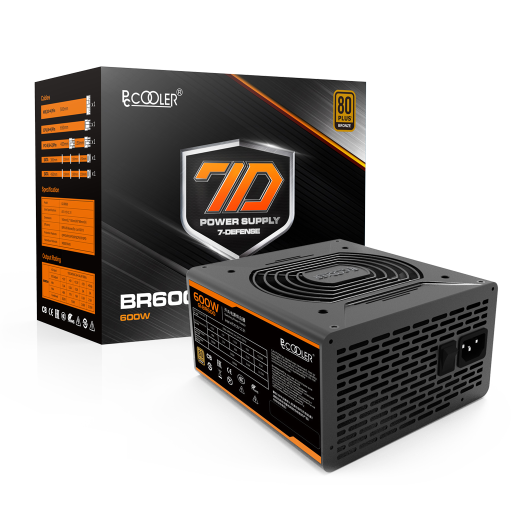 SURSA PCCOOLER 600W (real), fan 120mm PWM, 80 Plus Bronze, 2x PCI-E (6+2), 6x S-ATA "GI-BR600", (timbru verde 2 lei)