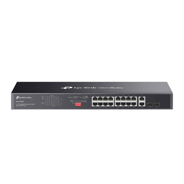 SWITCH TP-LINK Omada unmanaged, 18 porturi Gigabit (16 porturi POE+ buget total 250W) , carcasa metalica montabila in rack "DS1018GMP" (timbru verde 2 lei)