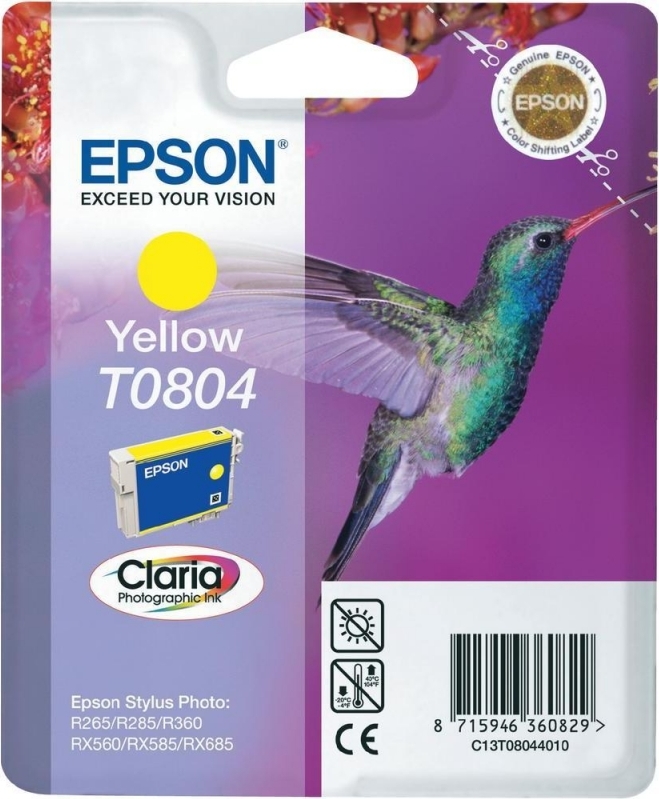 Cartus Cerneala Original Epson Yellow, T0804, pentru Stylus Photo R265|360|RX562, , (timbru verde 0.15 lei), "C13T08044011"(RAPO)