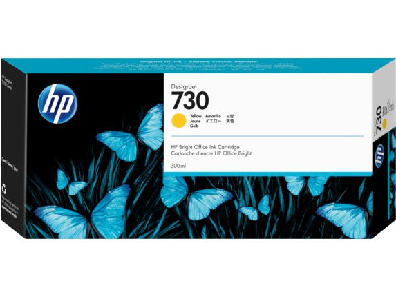 Cartus Cerneala Original HP Yellow, nr.730, pentru Designjet T1600|Designjet T1700|Designjet T2600, 300ml, (timbru verde 0.15 lei), "P2V70A"