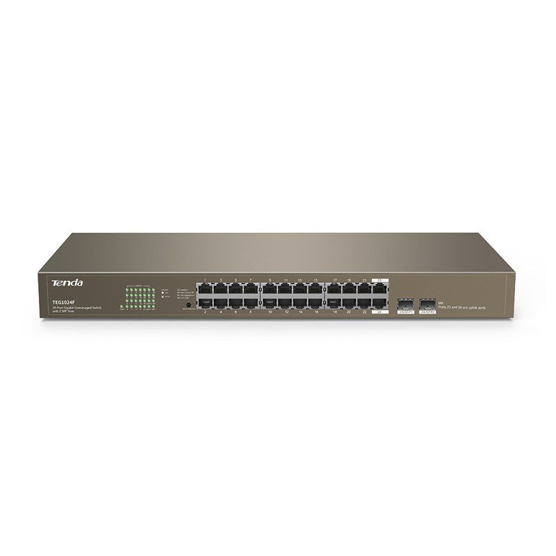SWITCH Tenda 24 porturi Gigabit + 2 porturi SFP, carcasa metalica rackabil, "TEG1024F" (timbru verde 2 lei)