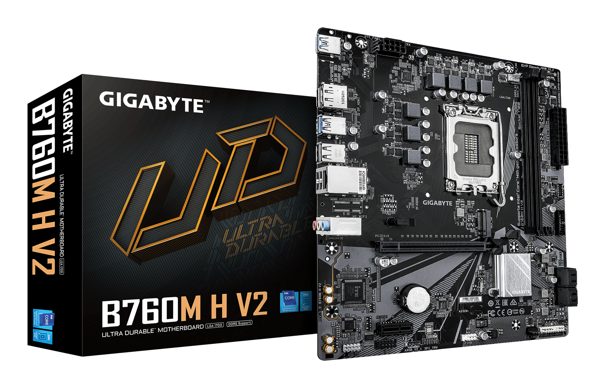 Placa de baza GIGABYTE B760M H V2, DDR5, LGA1700, mATX, Negru "B760M H V2"