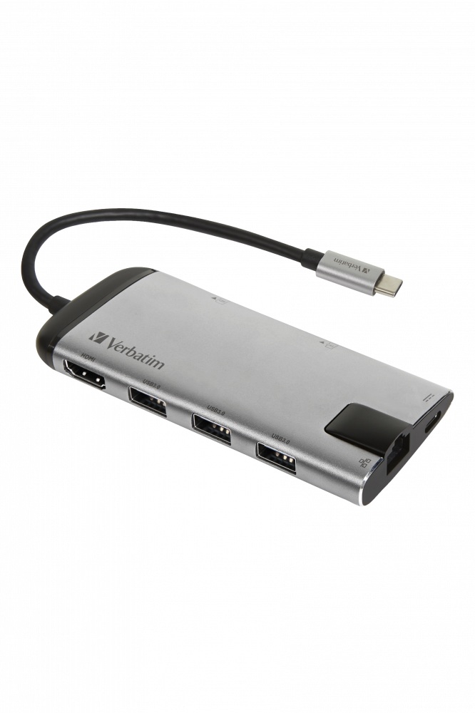 DOCKING Station VERBATIM, Gigabit LAN x 1, USB 3.0 x 3, HDMI x 1 (4K@30Hz), USB Type C x 1, SD x 1, microSD x 1, conectare USB Type C, cablu 15 cm, max. 3A, brushed metal "49142" (timbru verde 0.18 lei)