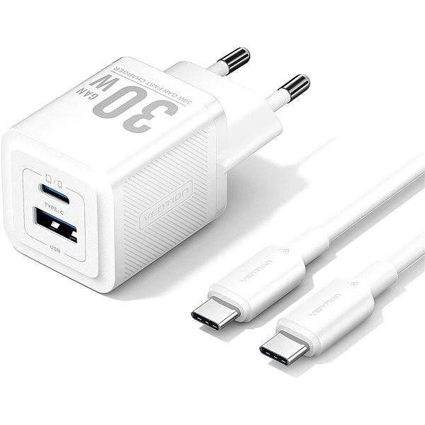 Alimentator retea Vention, 30W, PD 30W, 1 x USB-C, 1 x USB-A, Cablu USB-C 1m inclus, alb, "TZ-FEQW0-EU-01" (timbru verde 0.18 lei) - 6922794786387