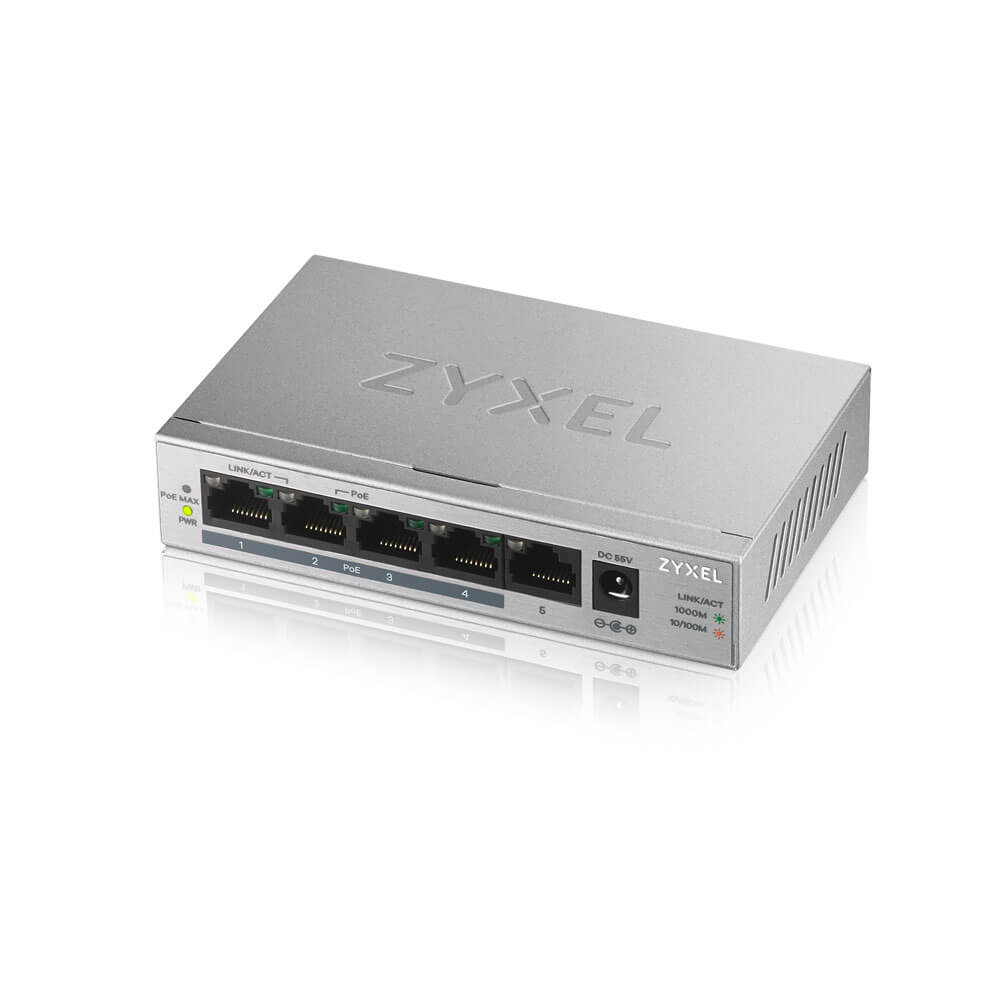 SWITCH PoE ZYXEL, "GS1005-HP"port Gigabit x 5, unmanaged, nerackabil, carcasa metalica, "GS1005HP-EU0101F" (timbru verde 2 lei)