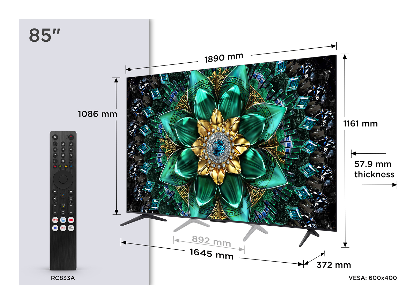 Mini LED TV 4K 85(215 cm) TCL 85Q6C "85Q6C" (timbru verde 15 lei)