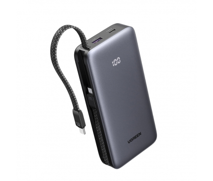 POWER BANK Ugreen "PB528", 20000mAh, 30W, 1 x USB, 1 x USB Type-C, 2 x USB Type-C integrat, gri, "55985B" (timbru verde 0.98 lei)