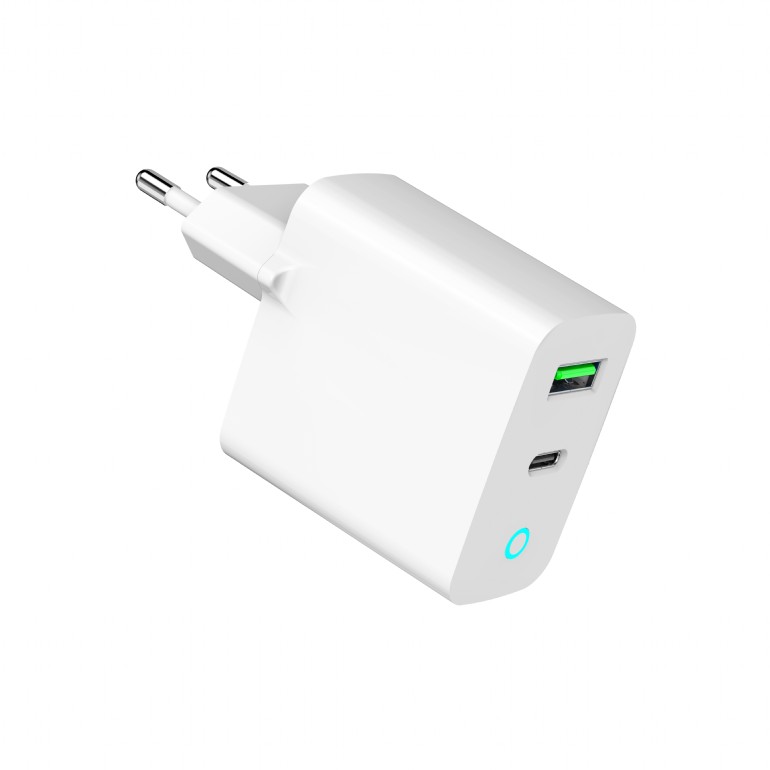 ALIMENTATOR retea 220V GEMBIRD, universal, 1 x USB Type-C D 20W, 1 x USB-A 3.0 QC 18W, indicator LED, alb, "TA-UC-PDQC20L-W-01" (timbru verde 0.18 lei)